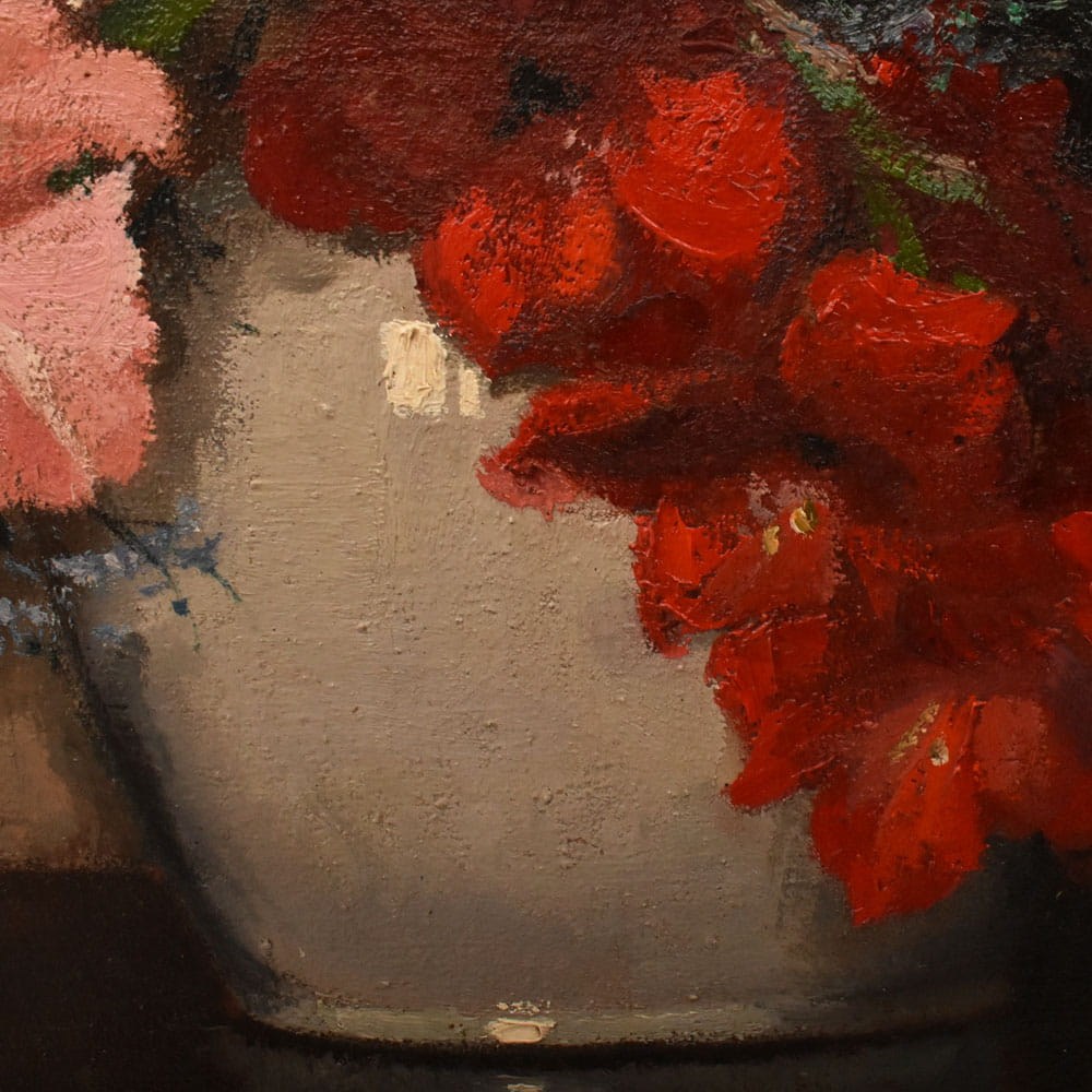 QF788 7a antique floral roses painting flower oil still life XIX